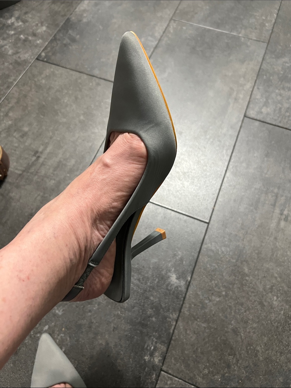 Gray Micro Dober Pointed-Toe Slingback High Heels - Women's Dress Pumps